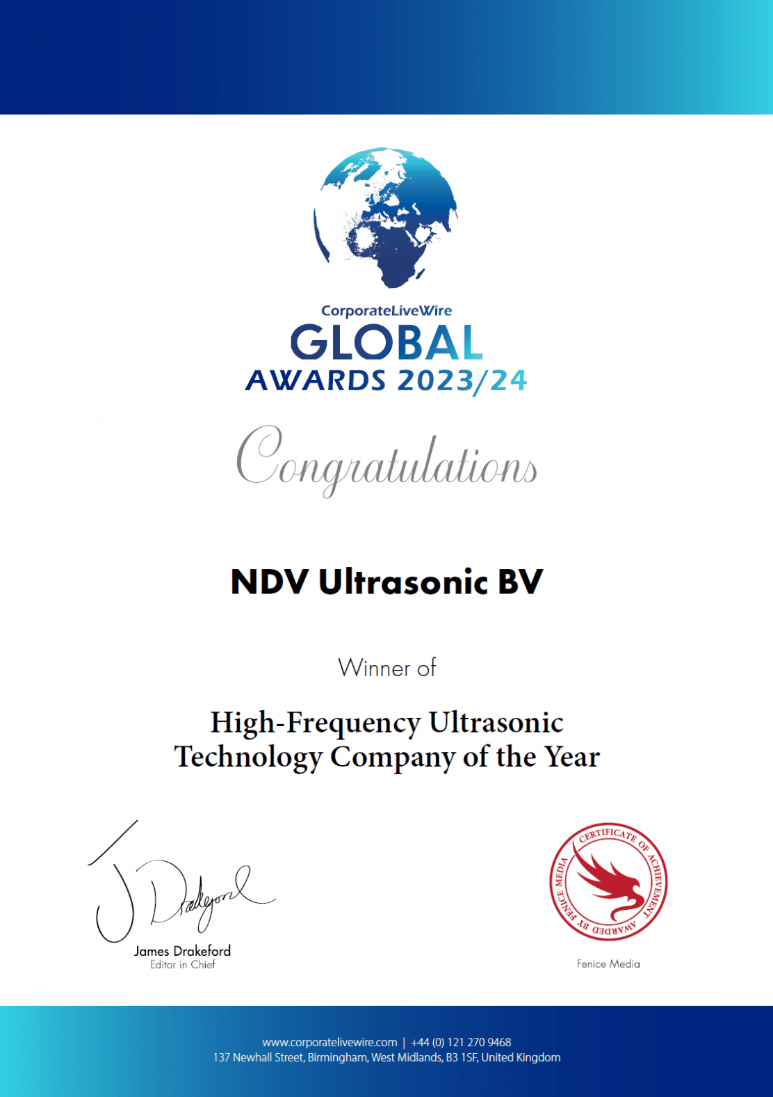 High-frequency ultrasone technologiebedrijf van het jaar